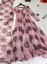 Organza Taby Silk Dusty Pink Traditional Wear Printed Readymade Gown With Dupatta